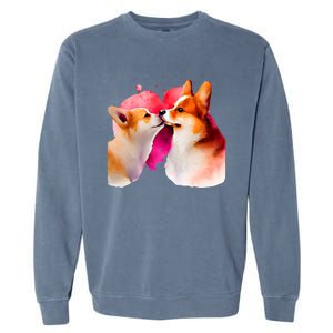 Two Loving Corgis In Love Heart Valentine's Day Dog Corgi Cool Gift Garment-Dyed Sweatshirt