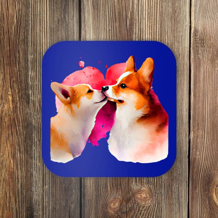 Two Loving Corgis In Love Heart Valentine's Day Dog Corgi Cool Gift Coaster