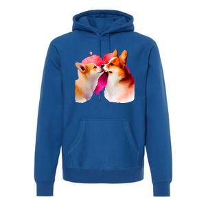 Two Loving Corgis In Love Heart Valentine's Day Dog Corgi Cool Gift Premium Hoodie