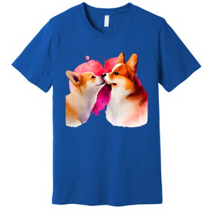 Two Loving Corgis In Love Heart Valentine's Day Dog Corgi Cool Gift Premium T-Shirt