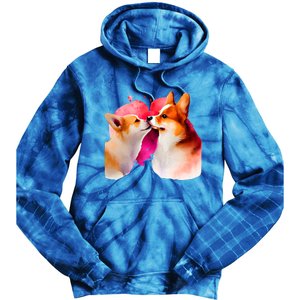 Two Loving Corgis In Love Heart Valentine's Day Dog Corgi Cool Gift Tie Dye Hoodie