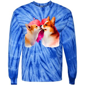 Two Loving Corgis In Love Heart Valentine's Day Dog Corgi Cool Gift Tie-Dye Long Sleeve Shirt