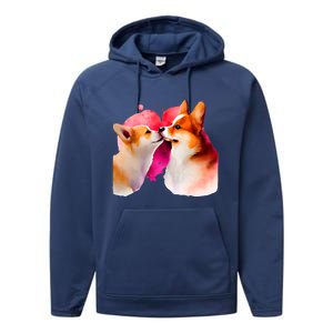 Two Loving Corgis In Love Heart Valentine's Day Dog Corgi Cool Gift Performance Fleece Hoodie