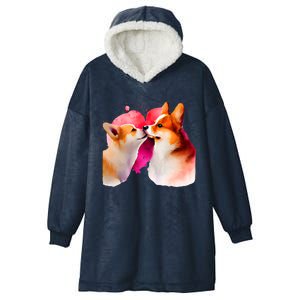 Two Loving Corgis In Love Heart Valentine's Day Dog Corgi Cool Gift Hooded Wearable Blanket