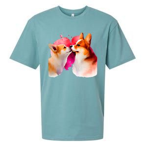 Two Loving Corgis In Love Heart Valentine's Day Dog Corgi Cool Gift Sueded Cloud Jersey T-Shirt