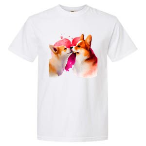 Two Loving Corgis In Love Heart Valentine's Day Dog Corgi Cool Gift Garment-Dyed Heavyweight T-Shirt