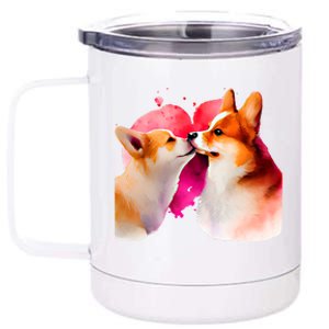 Two Loving Corgis In Love Heart Valentine's Day Dog Corgi Cool Gift 12 oz Stainless Steel Tumbler Cup