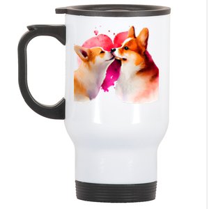 Two Loving Corgis In Love Heart Valentine's Day Dog Corgi Cool Gift Stainless Steel Travel Mug