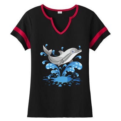 This Loves Dolphins Cute Funny Ladies Halftime Notch Neck Tee