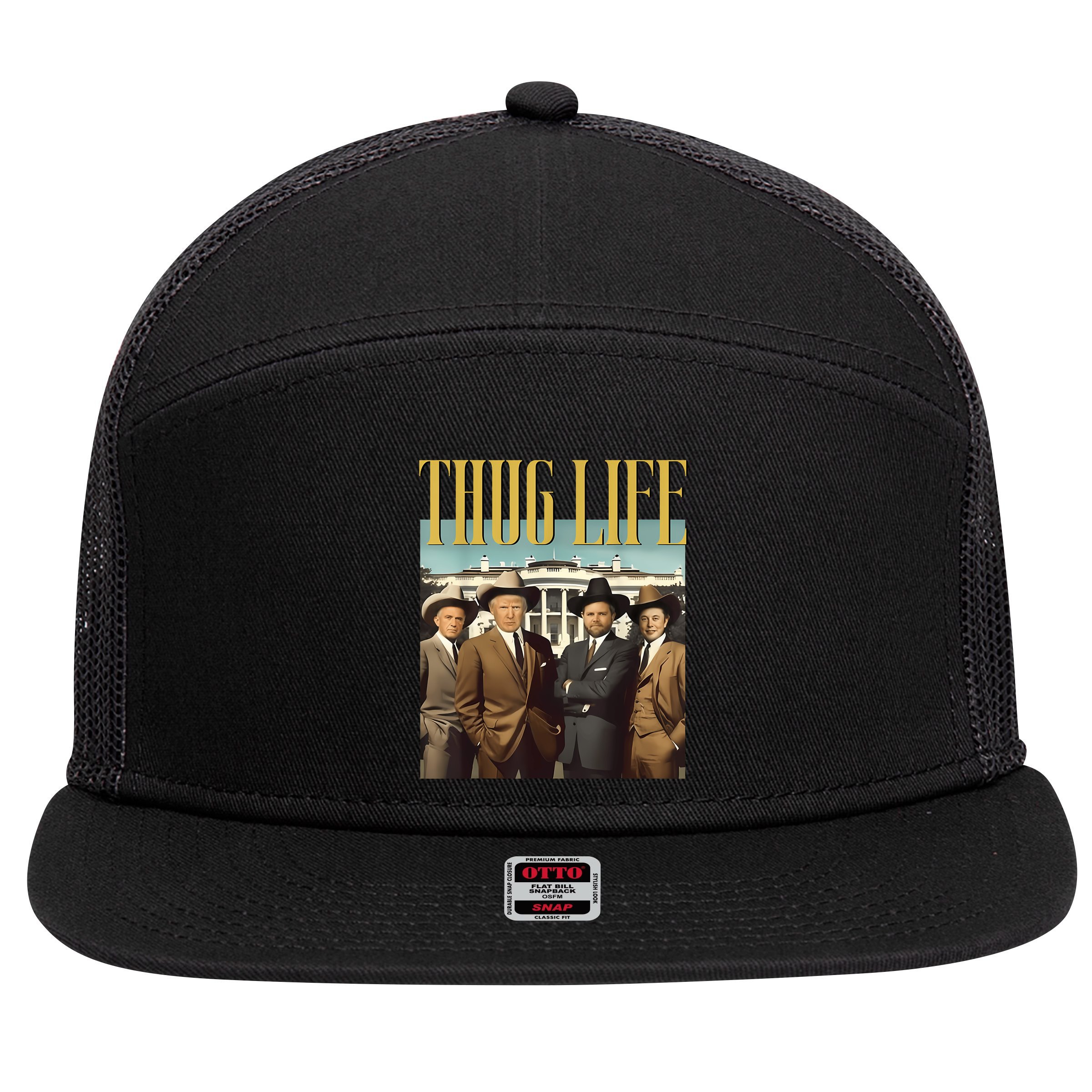 Thug Life Donald Trump Jd Vance Rfk Kennedy Elon 7 Panel Mesh Trucker Snapback Hat