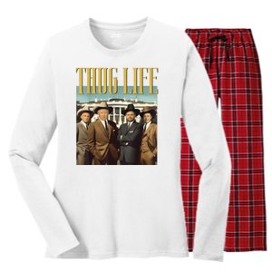 Thug Life Donald Trump Jd Vance Rfk Kennedy Elon Women's Long Sleeve Flannel Pajama Set 