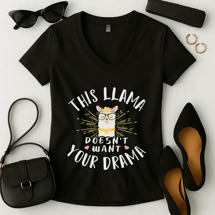This Llama DoesnT Want Your Drama Women's V-Neck T-Shirt