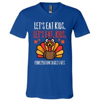 Turkey Lets Eat Thanksgiving Teacher V-Neck T-Shirt