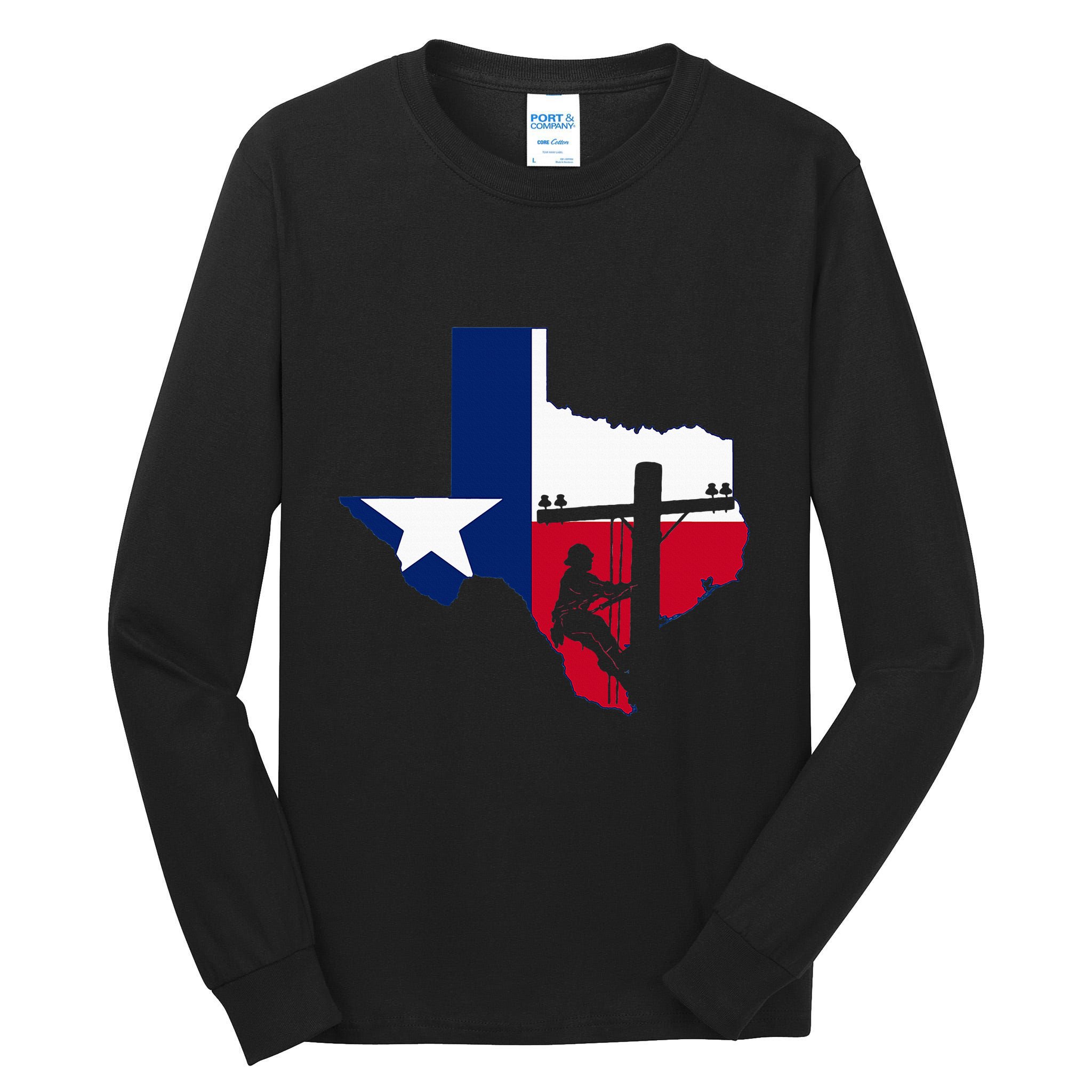 Texas Lineman Electrician Gift Tx Lone Star State Flag Tall Long Sleeve T-Shirt