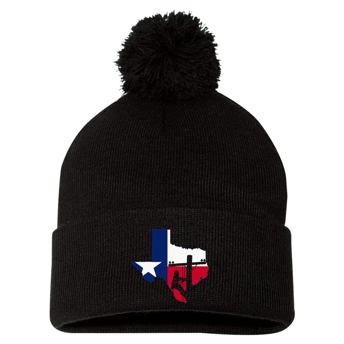 Texas Lineman Electrician Gift Tx Lone Star State Flag Pom Pom 12in Knit Beanie