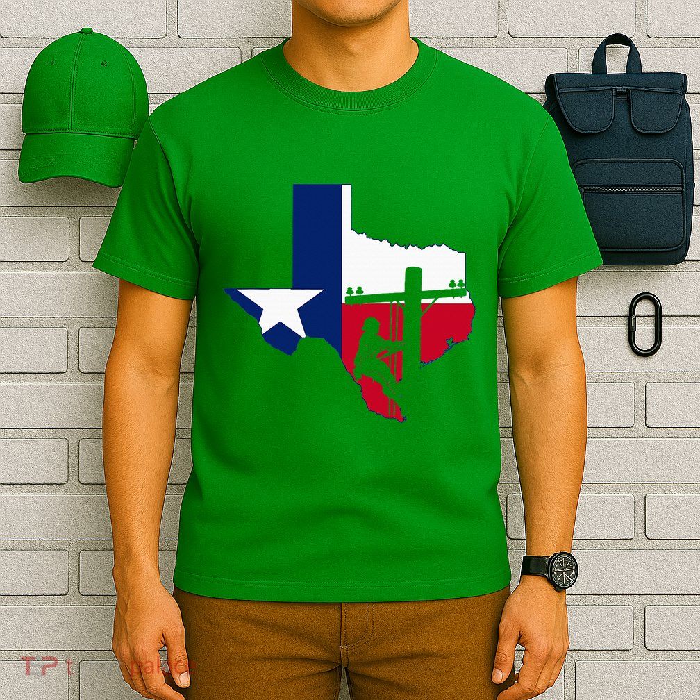 Texas Lineman Electrician Gift Tx Lone Star State Flag T-Shirt