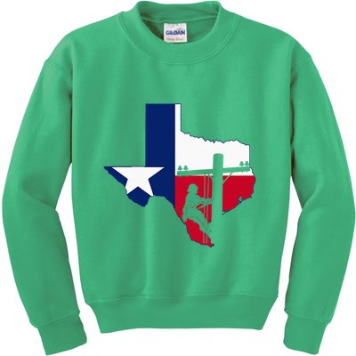 Texas Lineman Electrician Gift Tx Lone Star State Flag Kids Sweatshirt
