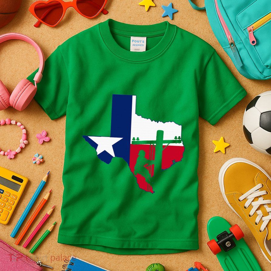 Texas Lineman Electrician Gift Tx Lone Star State Flag Kids T-Shirt