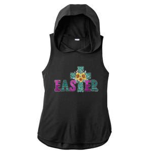 Turquoise Leopard Easter Cross For Christian Sunflower Mom Cool Gift Ladies PosiCharge Tri-Blend Wicking Draft Hoodie Tank