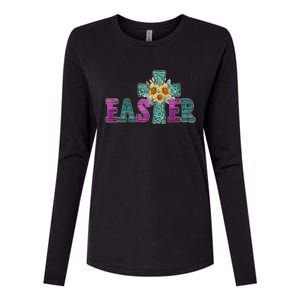 Turquoise Leopard Easter Cross For Christian Sunflower Mom Cool Gift Womens Cotton Relaxed Long Sleeve T-Shirt