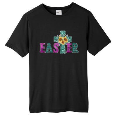 Turquoise Leopard Easter Cross For Christian Sunflower Mom Cool Gift Tall Fusion ChromaSoft Performance T-Shirt