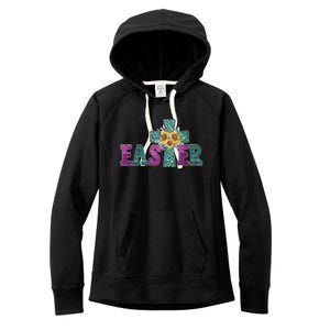 Turquoise Leopard Easter Cross For Christian Sunflower Mom Cool Gift Women's Fleece Hoodie