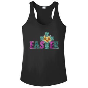 Turquoise Leopard Easter Cross For Christian Sunflower Mom Cool Gift Ladies PosiCharge Competitor Racerback Tank