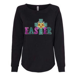 Turquoise Leopard Easter Cross For Christian Sunflower Mom Cool Gift Womens California Wash Sweatshirt