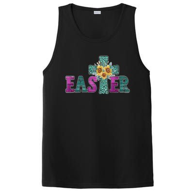 Turquoise Leopard Easter Cross For Christian Sunflower Mom Cool Gift PosiCharge Competitor Tank