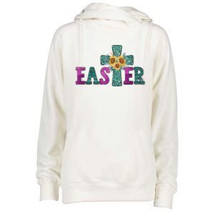 Turquoise Leopard Easter Cross For Christian Sunflower Mom Cool Gift Womens Funnel Neck Pullover Hood