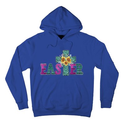 Turquoise Leopard Easter Cross For Christian Sunflower Mom Cool Gift Hoodie