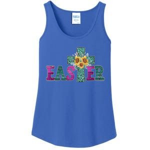 Turquoise Leopard Easter Cross For Christian Sunflower Mom Cool Gift Ladies Essential Tank