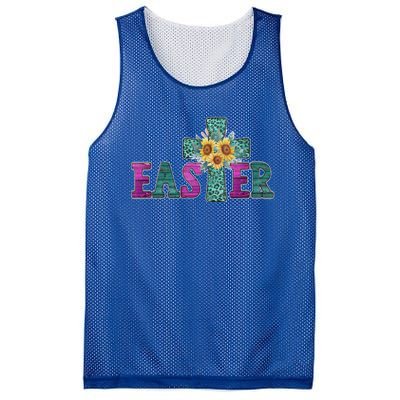 Turquoise Leopard Easter Cross For Christian Sunflower Mom Cool Gift Mesh Reversible Basketball Jersey Tank