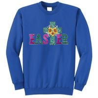 Turquoise Leopard Easter Cross For Christian Sunflower Mom Cool Gift Tall Sweatshirt