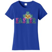 Turquoise Leopard Easter Cross For Christian Sunflower Mom Cool Gift Women's T-Shirt