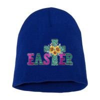 Turquoise Leopard Easter Cross For Christian Sunflower Mom Cool Gift Short Acrylic Beanie