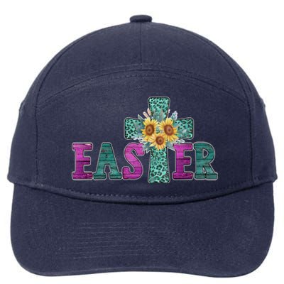 Turquoise Leopard Easter Cross For Christian Sunflower Mom Cool Gift 7-Panel Snapback Hat