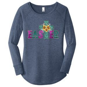 Turquoise Leopard Easter Cross For Christian Sunflower Mom Cool Gift Women's Perfect Tri Tunic Long Sleeve Shirt