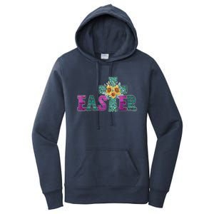 Turquoise Leopard Easter Cross For Christian Sunflower Mom Cool Gift Women's Pullover Hoodie