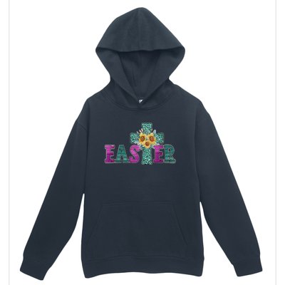 Turquoise Leopard Easter Cross For Christian Sunflower Mom Cool Gift Urban Pullover Hoodie