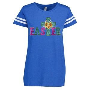 Turquoise Leopard Easter Cross For Christian Sunflower Mom Cool Gift Enza Ladies Jersey Football T-Shirt