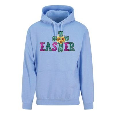 Turquoise Leopard Easter Cross For Christian Sunflower Mom Cool Gift Unisex Surf Hoodie