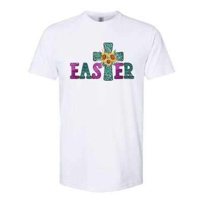 Turquoise Leopard Easter Cross For Christian Sunflower Mom Cool Gift Softstyle CVC T-Shirt