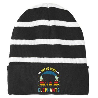 This Loves Elephants And Elephant Gift Striped Beanie with Solid Band