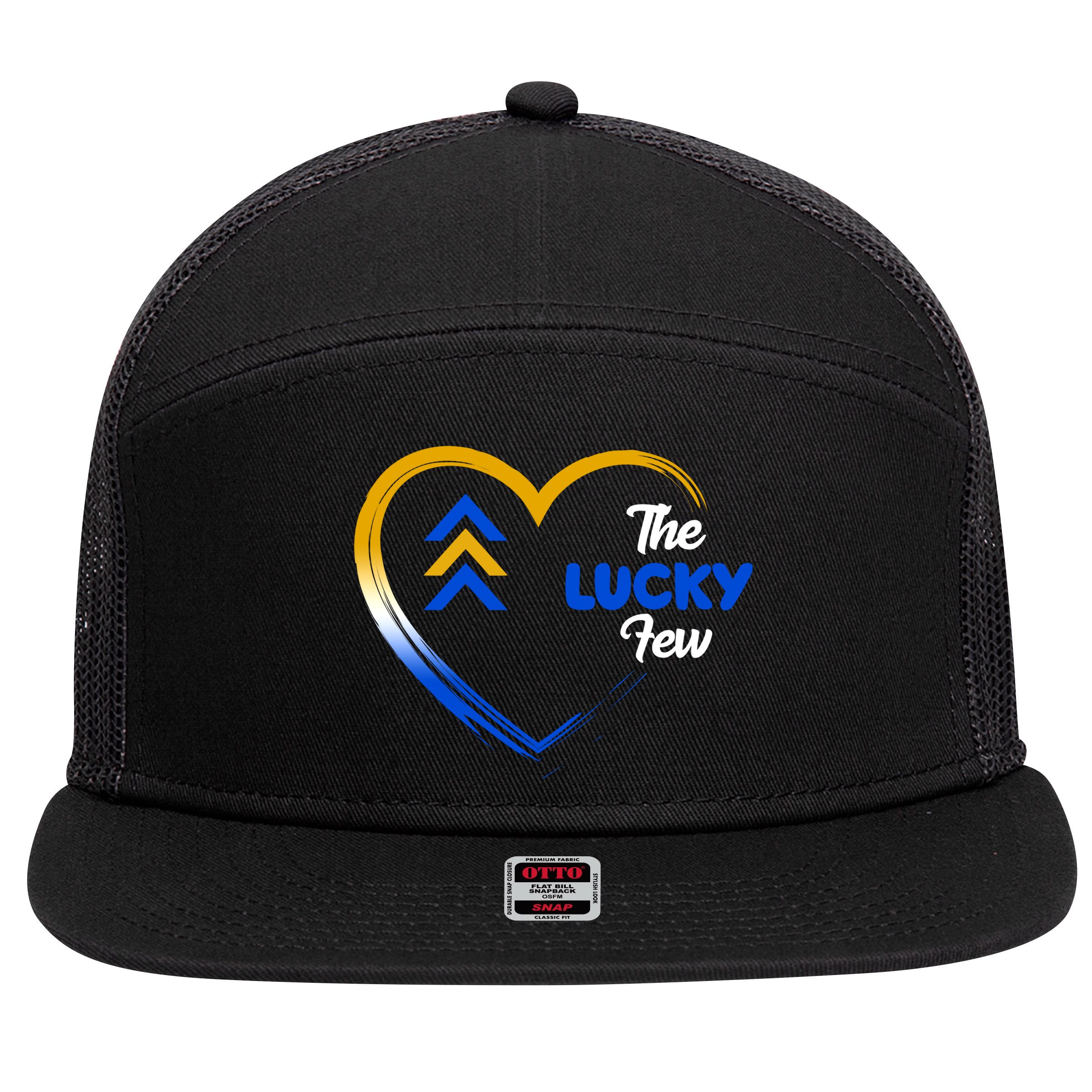 The Lucky Few Down Syndrome Awareness Heart 7 Panel Mesh Trucker Snapback Hat