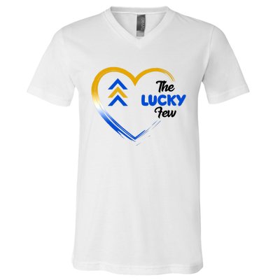 The Lucky Few Down Syndrome Awareness Heart V-Neck T-Shirt