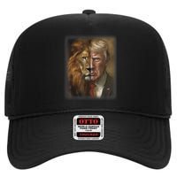 Trump Lion Face Usa President American 2024 Maga Usa High Crown Mesh Back Trucker Hat