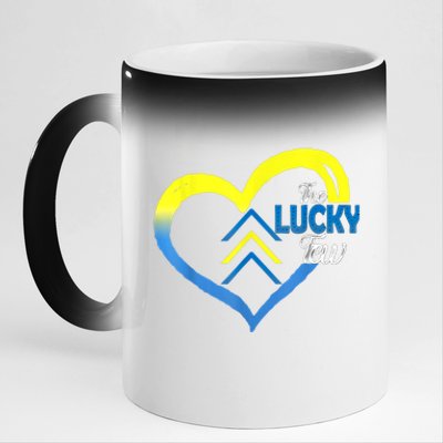 The Lucky Few Heart Ribbon Three Arrows Down Syndrome 11oz Black Color Changing Mug