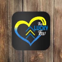 The Lucky Few Heart Ribbon Three Arrows Down Syndrome Coaster