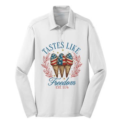 Tastes Like Freedom 4th Of July Silk Touch Performance Long Sleeve Polo